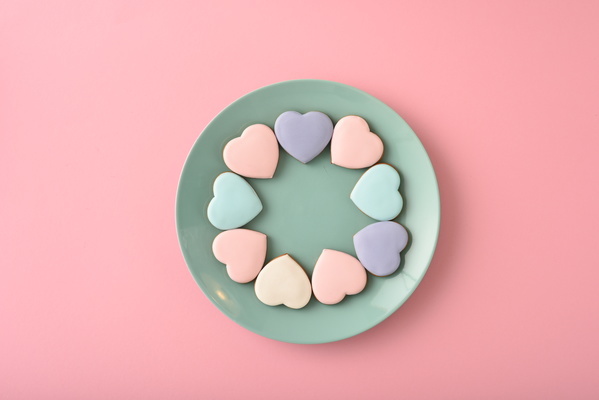 Heart-Shaped Cookies Lie on Plate